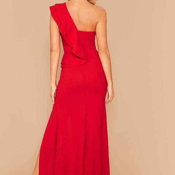 Red Ruffle Trim Maxi Dress - Picture 3 of 6